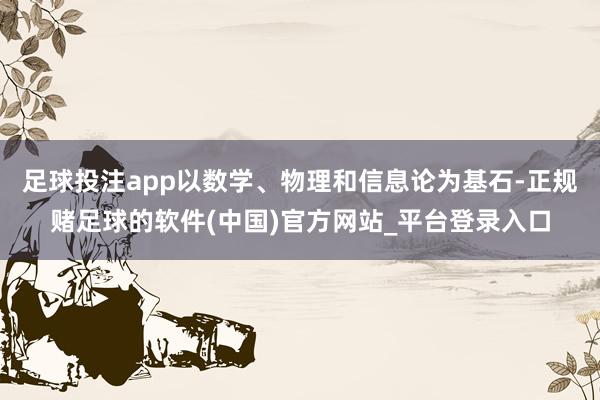 足球投注app以数学、物理和信息论为基石-正规赌足球的软件(中国)官方网站_平台登录入口